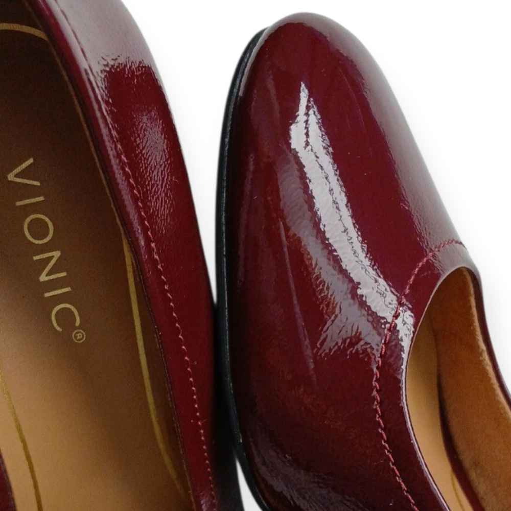 VIONIC WOMEN'S CARMEL CRIMSON RED BLOCK HEELS PUMPS LEATHER. SIZE 9 - Picture 6 of 14